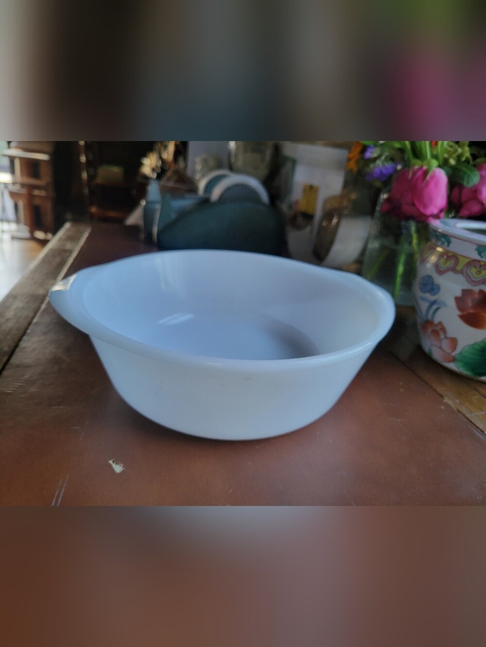 Glasbake J514 2Qt. Round White Milk Glass Casserole Vintage USA No Lid